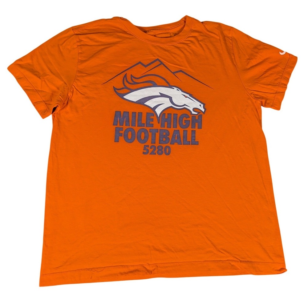 Nike Denver Broncos T-Shirt Mens Large Orange Mile High Football 5280 Excellent